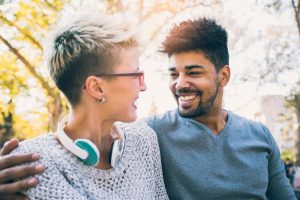 Interracial couple smiling